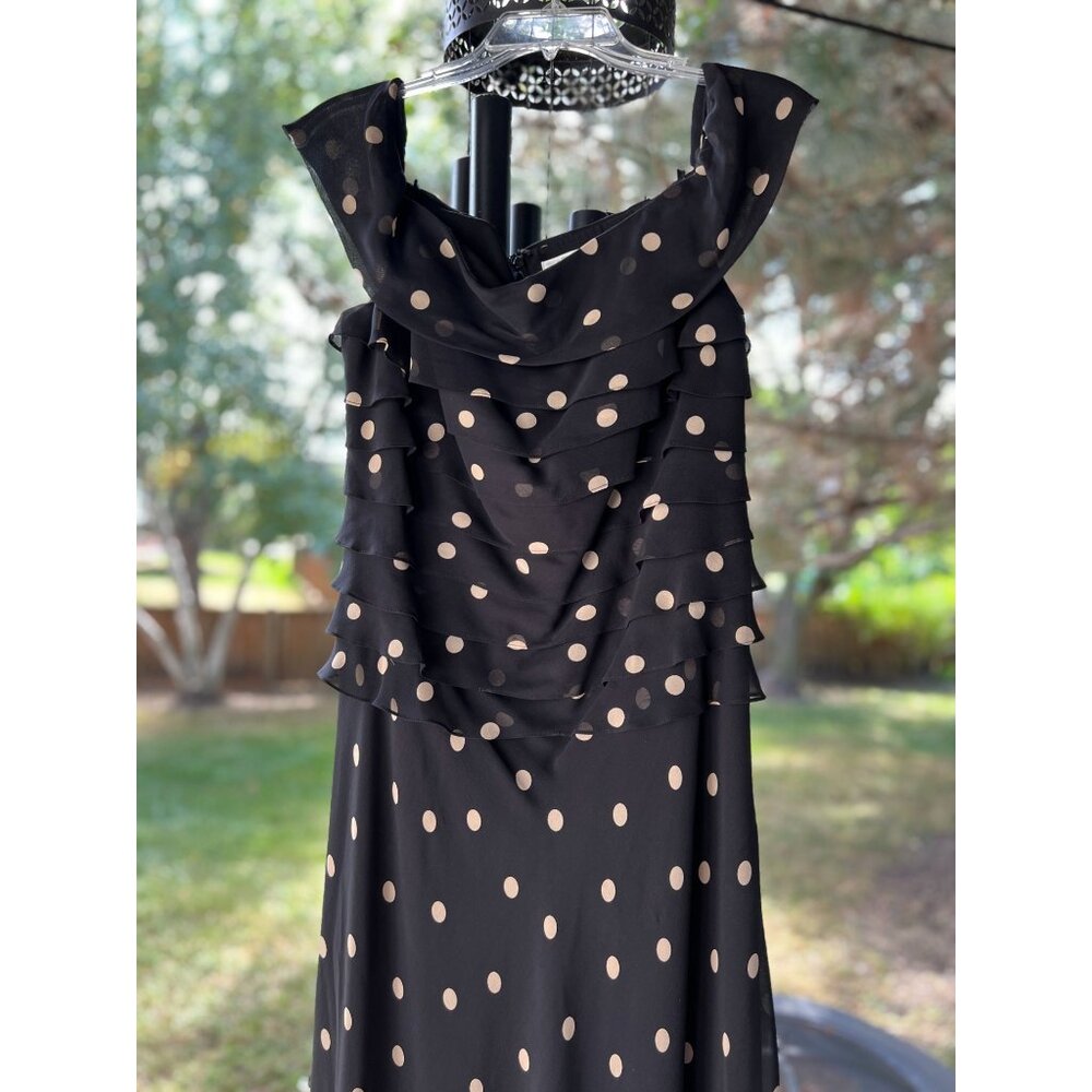 Vintage 90s hetta B Maxi Dress Sz 12 100% Silk Polka Dot Black White Sleeveless - Picture 5 of 13